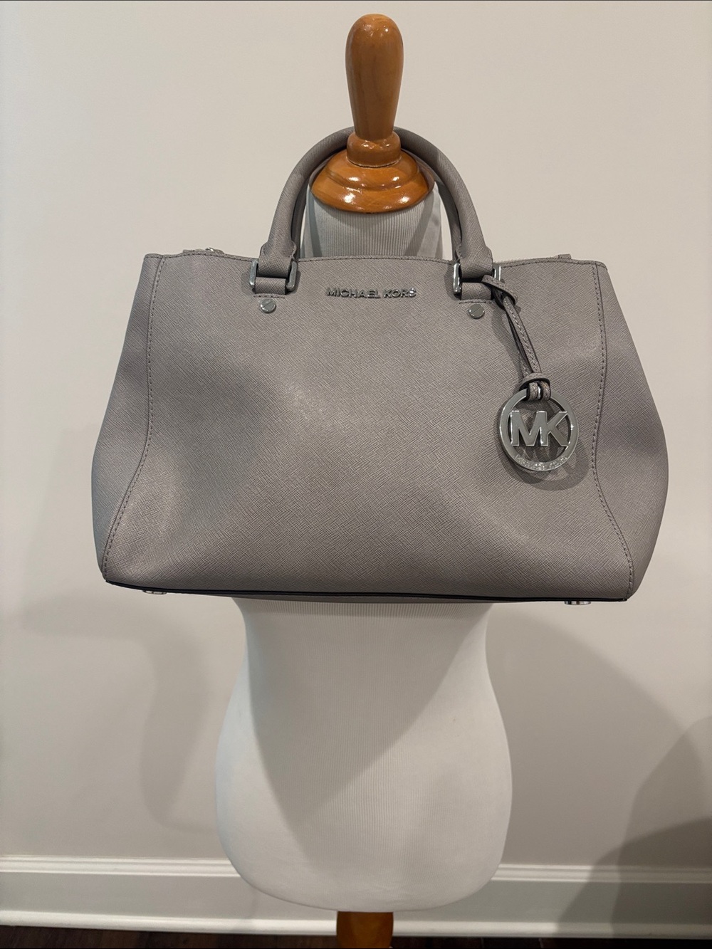 Michael Kors Sutton Gray Saffiano Leather Satchel